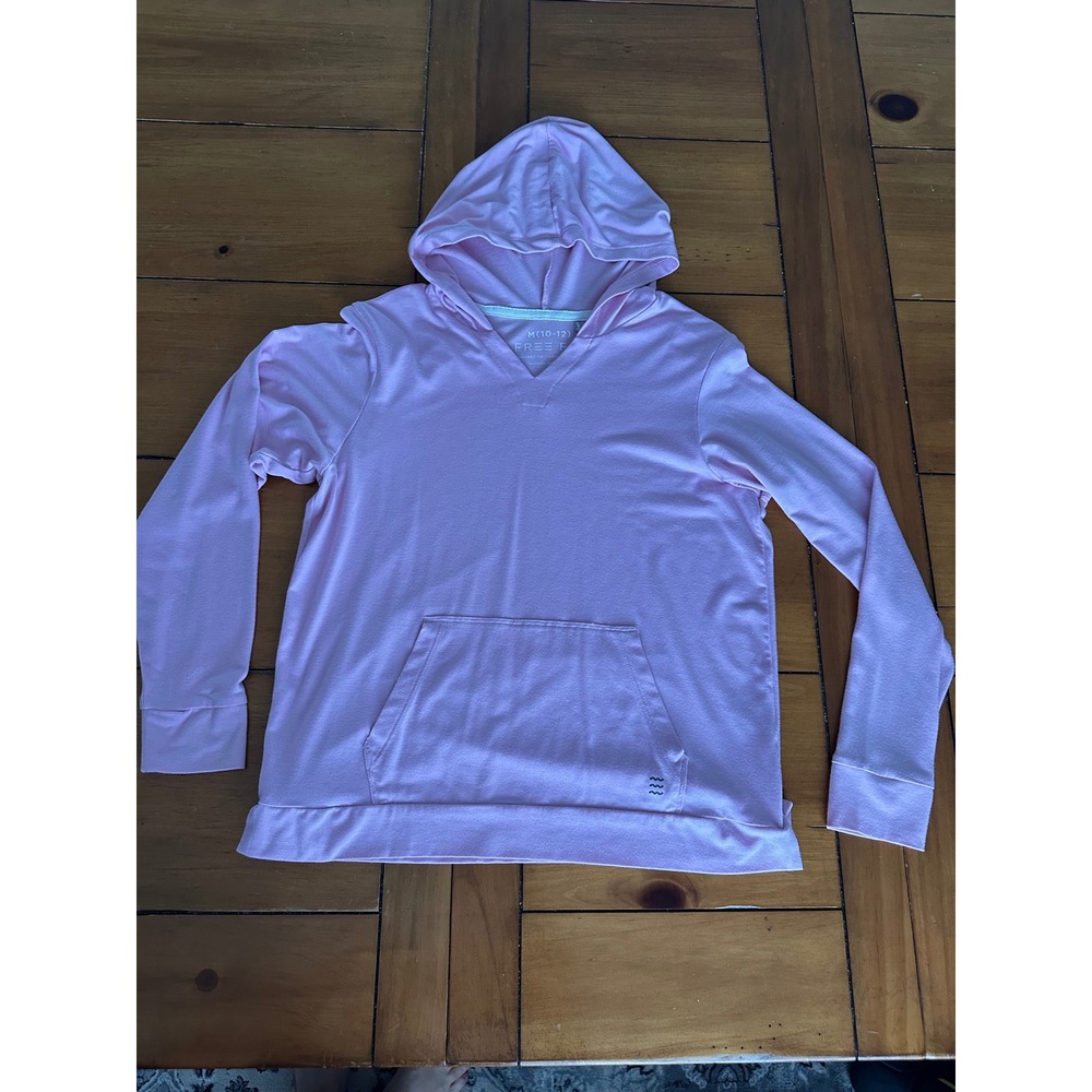 Free Fly girls Pink Bamboo V-Neck Pullover Hoodie Kangaroo Pocket Size M 10-12
